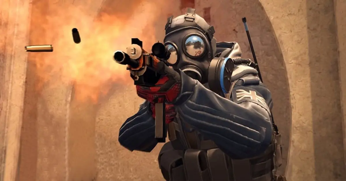 A soldier shoots a gun in battle